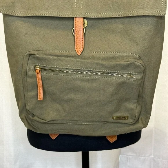 Billabong Backpack with Leather Strap Olive Green 17”x14” - Picture 11 of 13